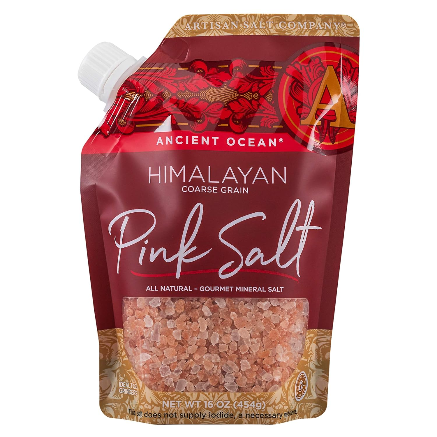 SALTWORKS Artisan Salt Company Alaea Red Hawaiian-style Sea Salt, Fine Grain, Pour Spout Pouch, 16 Ounce