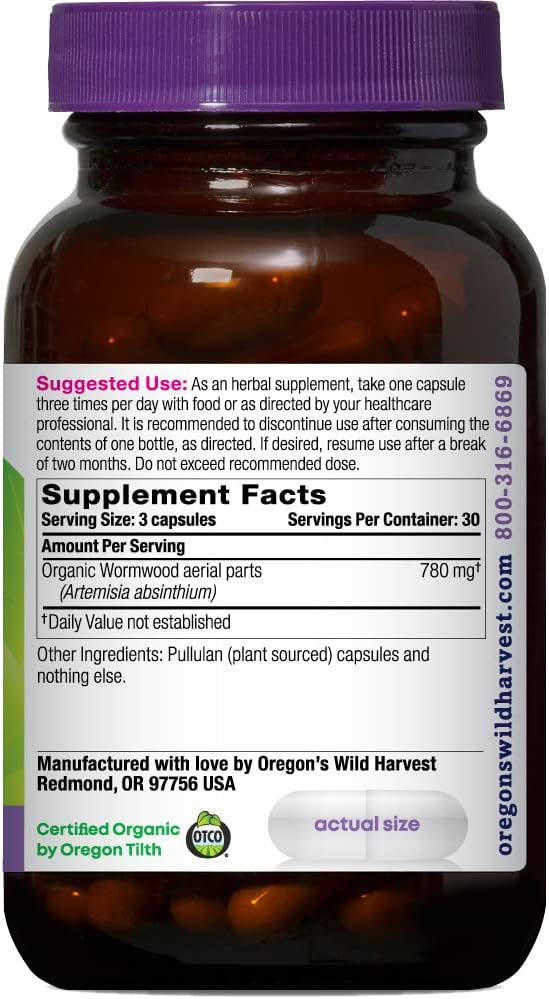 Oregon's Wild Harvest Wormwood Organic Herbal Supplement, 90 Count
