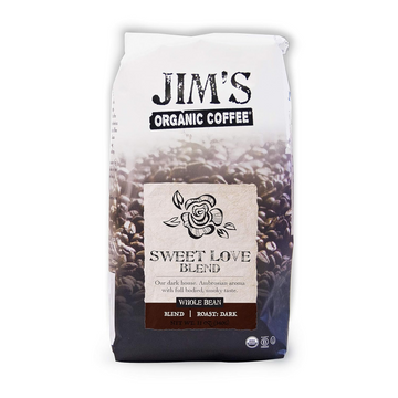 Jim’s Organic Coffee – Sweet Love Blend – Whole Bean, Dark Roast, Bold 11 oz Bag