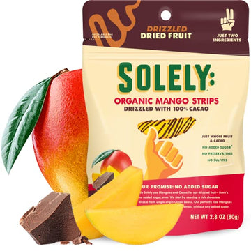 Solely Dried Organic Mango Strips Drizzled with 100% Cacao, 2.8oz - 8 Bags