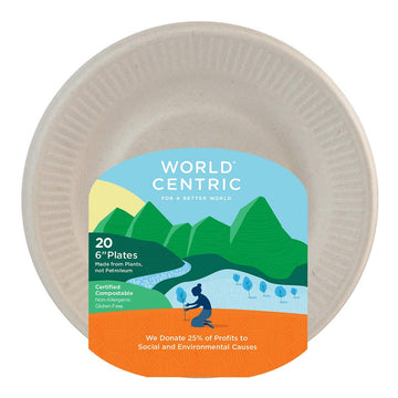 World Centric Wheat Straw/Bagasse Compostable Fiber Ripple Edge Plate, 20-Piece