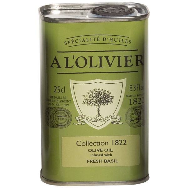 A L'Olivier Olive Oil Infused with Basil, 8.3 Ounce Tin - Strabella