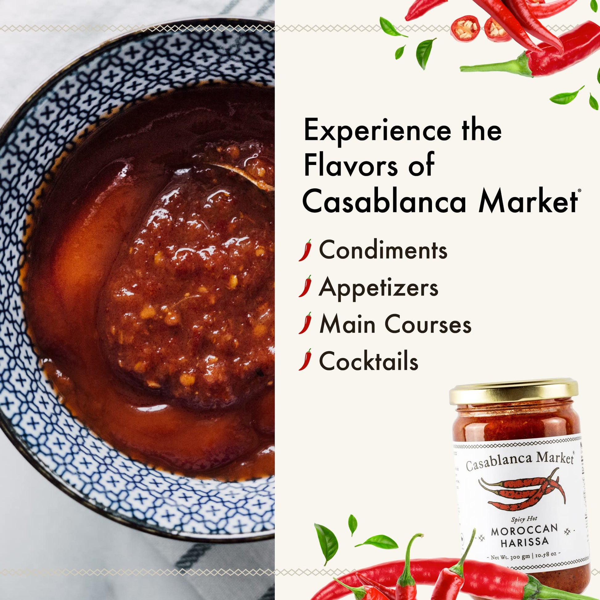 Casablanca Market Moroccan Harissa Sauce All Natural Harissa Chilli Pepper sauce Gluten Free Non GMO Vegan Kosher Halal Friendly No Preservatives or Added Sugars (300 Grams Single)(eBook included) - Strabella