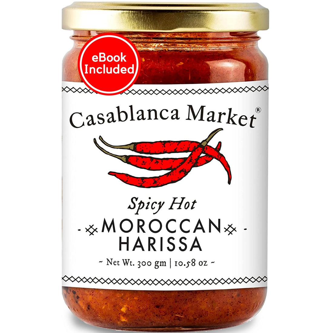 Casablanca Market Moroccan Harissa Sauce All Natural Harissa Chilli Pepper sauce Gluten Free Non GMO Vegan Kosher Halal Friendly No Preservatives or Added Sugars (300 Grams Single)(eBook included) - Strabella