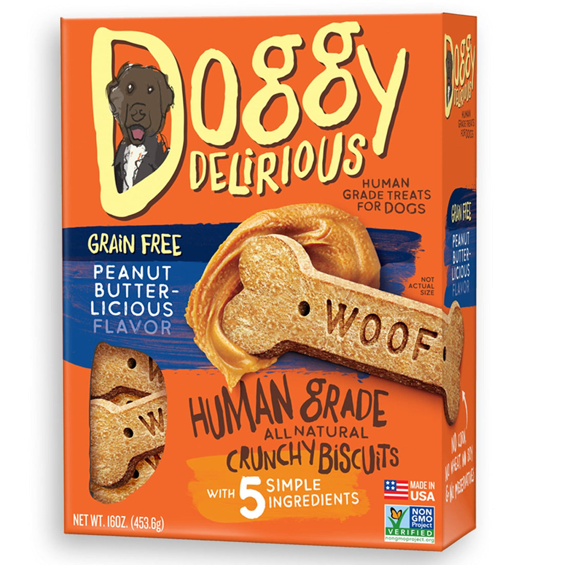 Doggy Delirious Crunchy Dog Treats – All - Natural, Grain - Free Peanut Butter Dog Snacks – 100% Human - Grade, Suitable for All Sizes and Breeds, 16oz - Strabella