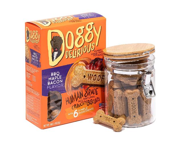 Doggy Delirious Crunchy Dog Treats – for All Pet Sizes, Breeds – All - Natural Puppy Treat – 100% Human - Grade – Delicious Pet Treat Bones, Snacks for Dogs – BBQ Maple Bacon, 16 Oz. - Strabella