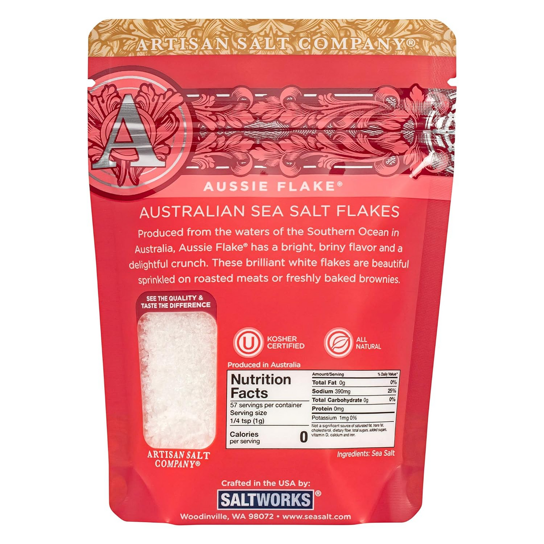 Artisan Salt Company Pure Ocean Premium Sea Salt, Zip-Top Pouch, 4 Ounce