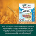 Eden Organic Vegetable Alphabets Pasta, 60% Whole Grain Durum Flour, 40% golden amber durum wheat semolina, 16 oz Box - Strabella