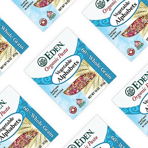 Eden Organic Vegetable Alphabets Pasta, 60% Whole Grain Durum Flour, 40% golden amber durum wheat semolina, 16 oz Box - Strabella