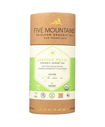 Five Mountains Organic Jasmine Petal, 15 non - GMO Organic Green Tea Bags - Strabella