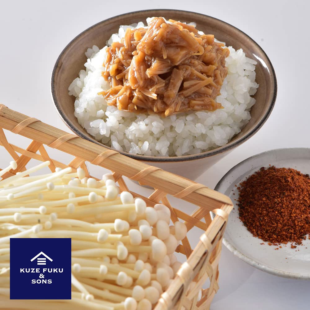 [KUZE FUKU & SONS] Enoki Mushrooms in Savory Umami Sauce, Multipurpose Rice Topping, Garnish, & Flavoring, Product of Japan (8.4 Oz /240 g) - Strabella