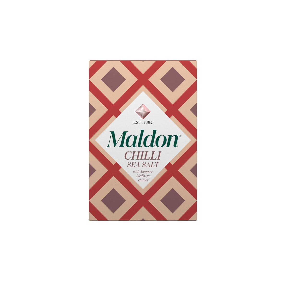 Maldon Chilli Sea Salt Flakes, blended with Aleppo & Bird’s Eye Chillies - Take simple dishes to the next level - Fantastic Flavour - Unique Pyramid - Shaped Sea Salt Flakes - 100g Box - Strabella