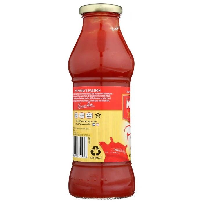 Mutti — 24.5 oz. Tomato Puree with Fresh Basil (Passata con Basilico) from Italy’s #1 Tomato Brand. Sweet and velvety for recipes calling for Pureed Tomatoes - Strabella