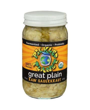 Organic Raw Sauerkraut, "Great Plain" Variety, 16 Oz Glass Jar, 3 - pack - Strabella