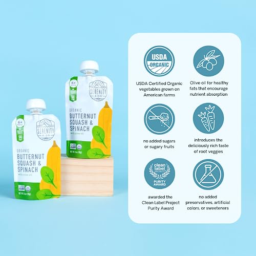 Serenity Kids 6+ Months USDA Organic Veggie Puree Baby Food Pouches | No Sugary Fruits or Added Sugar | Allergen Free | 3.5 Ounce BPA - Free Pouch - Strabella