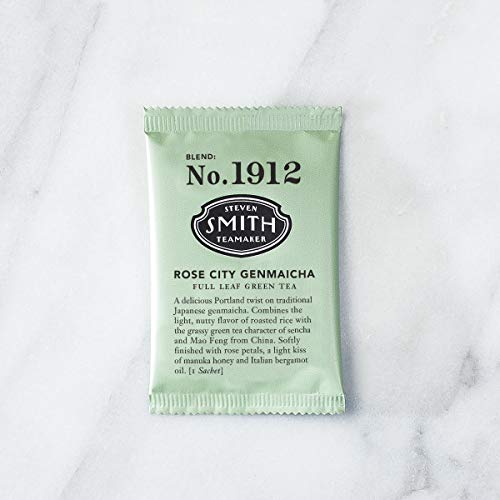 Smith Teamaker | Rose City Genmaicha No. 1912 - Sencha, Genmai, Mao Feng Green Tea & Rose Petals | Caffeinated Roasted Rice Full Leaf Green Tea Blend (15 Sachets, 1.26oz each) - Strabella