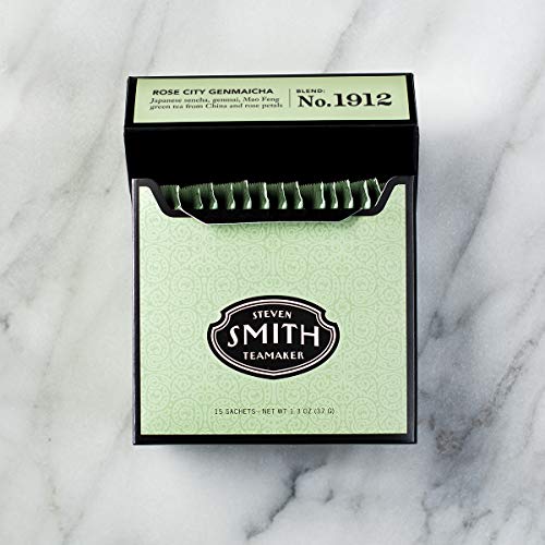 Smith Teamaker | Rose City Genmaicha No. 1912 - Sencha, Genmai, Mao Feng Green Tea & Rose Petals | Caffeinated Roasted Rice Full Leaf Green Tea Blend (15 Sachets, 1.26oz each) - Strabella