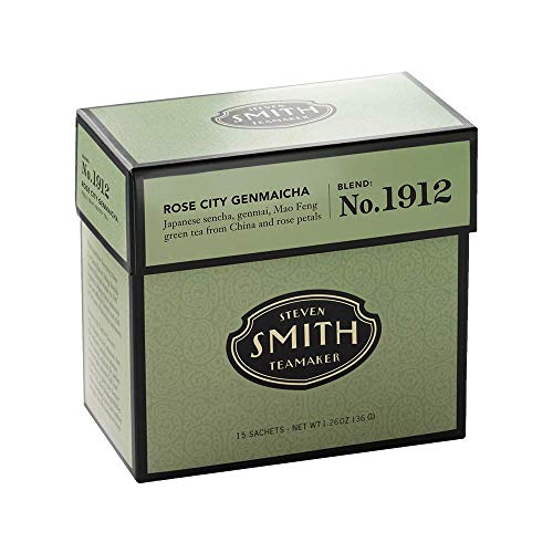 Smith Teamaker | Rose City Genmaicha No. 1912 - Sencha, Genmai, Mao Feng Green Tea & Rose Petals | Caffeinated Roasted Rice Full Leaf Green Tea Blend (15 Sachets, 1.26oz each) - Strabella