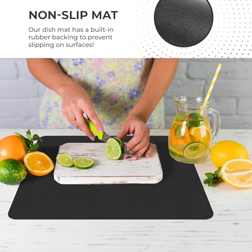 Super Absorbent Dish Drying Mat – 16X12 Coffee Mat for Countertops – Non - Slip Drying Mat for Kitchen Counter – Easy to Clean Water Absorbent Mat (BLACK) - Strabella